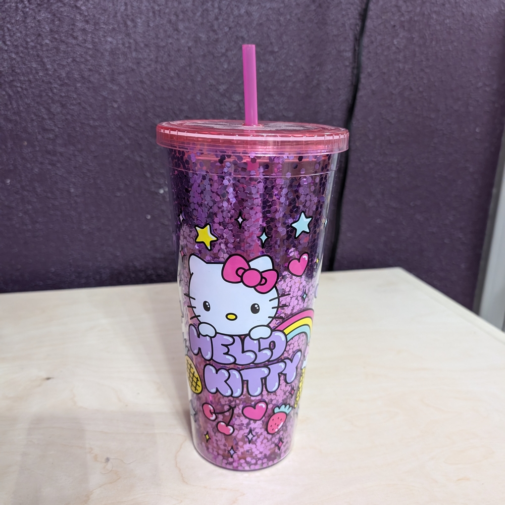 Hello Kitty Purple Glitter Cup with Straw